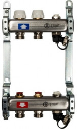 Коллектор с запорными клапанами STOUT SMS-0932-000002; с клапаном выпуска воздуха и сливом