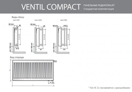 Стальной панельный радиатор Тип 21 Royal Thermo VENTIL COMPACT 21-500-1900