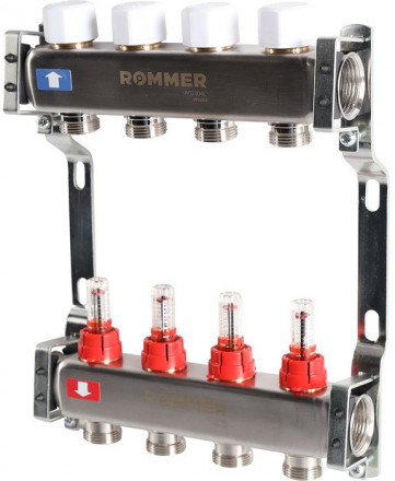 Для отопления Rommer 1&quot;/3/4&quot;x4 с расходомерами (RMS-1200-000004)