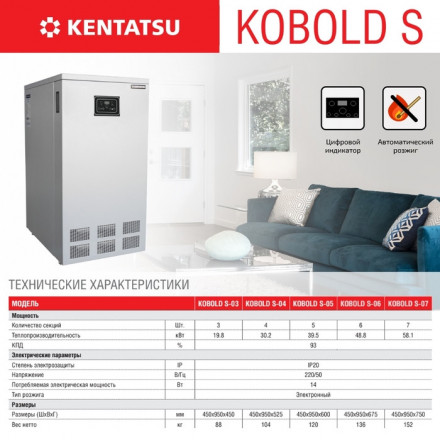 Напольный газовый котел Kentatsu Kobold S-04