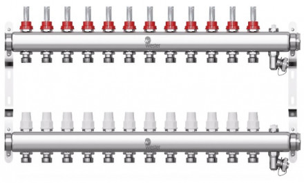 Коллектор Wester 1&quot;-3/4 в сборе с расходомерами на 12 выходов (сталь нержавеющая)