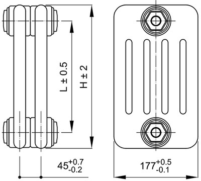 Стальной трубчатый радиатор 5-колончатый IRSAP TESI RR5 5 1200 YY 01 A4 02 1 секция