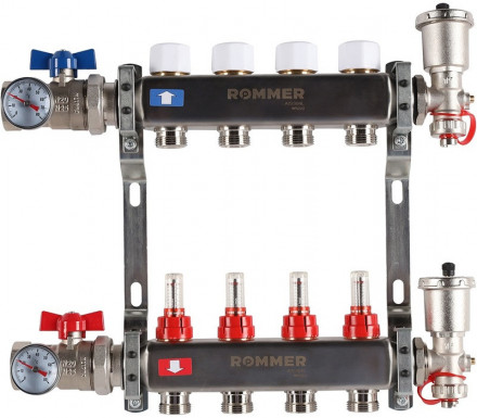 Для отопления Rommer 1&quot;/3/4&quot;x4 с расходомерами (RMS-1210-000004)
