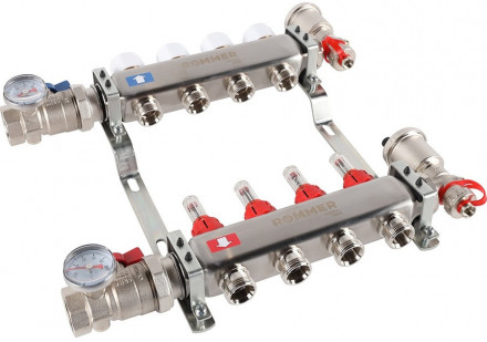 Для отопления Rommer 1&quot;/3/4&quot;x4 с расходомерами (RMS-1210-000004)