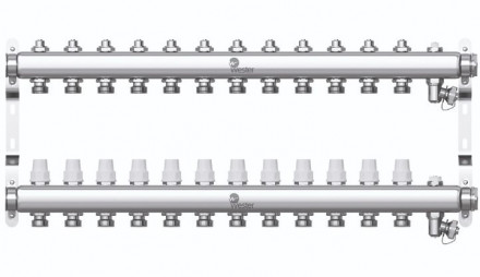 Коллектор нерж. Wester 1&quot;-3/4 в сборе на 12 выходов с 2 заглушками