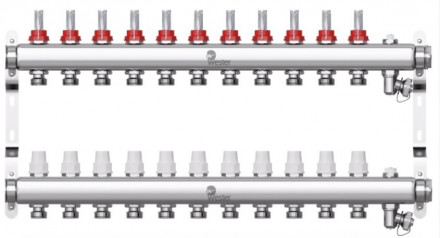 Коллектор Wester 1&quot;-3/4 в сборе с расходомерами на 11 выходов (сталь нержавеющая)
