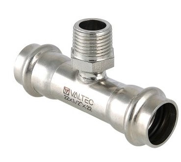 Тройник из нержавеющей стали с наружной резьбой Valtec 22х3/4