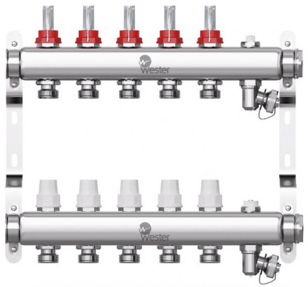 Коллектор Wester 1&quot;-3/4 в сборе с расходомерами на 5 выходов (сталь нержавеющая)