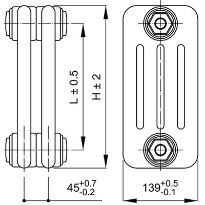 Стальной трубчатый радиатор 4-колончатый IRSAP TESI RR4 4 2500 YY 01 A4 02 1 секция