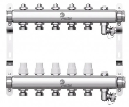 Коллектор нерж. Wester 1&quot;-3/4 в сборе на 5 выходов с 2 заглушками