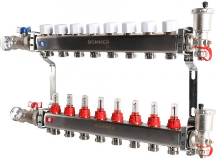 Для отопления Rommer 1&quot;/3/4&quot;x8 с расходомерами (RMS-1210-000008)