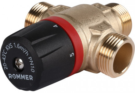 Смесительный клапан Rommer 3/4&quot; НР 20-43°С KV 1,6 (RVM-0121-164320) боковое смешивание