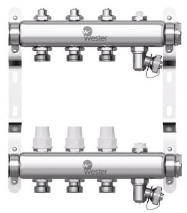 Коллектор нерж. Wester 1&quot;-3/4 в сборе на 3 выхода с 2 заглушками