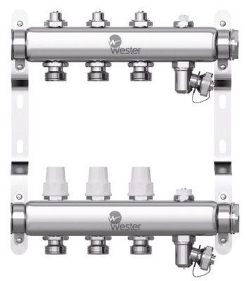 Коллектор нерж. Wester 1&quot;-3/4 в сборе на 3 выхода с 2 заглушками