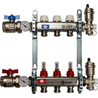 Коллектор с расходомерами STOUT SMS 0907 000003 из нерж. стали 3 вых.