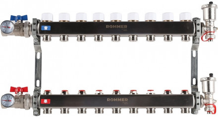 Для отопления Rommer 1&quot;/3/4&quot;x9 с запорными клапанами (RMS-3210-000009)