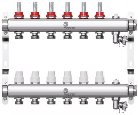 Коллектор Wester 1&quot;-3/4 в сборе с расходомерами на 6 выходов (сталь нержавеющая)