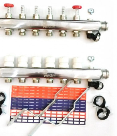 Коллектор Wester 1&quot;-3/4 в сборе с расходомерами на 6 выходов (сталь нержавеющая)