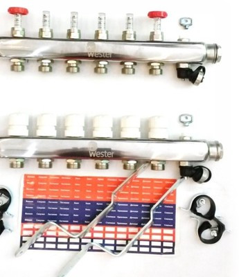 Коллектор Wester 1&quot;-3/4 в сборе с расходомерами на 6 выходов (сталь нержавеющая)