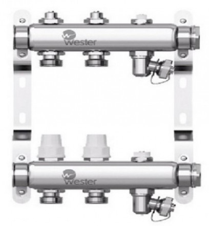 Коллектор нерж. Wester 1&quot;-3/4 в сборе на 2 выхода с 2 заглушками