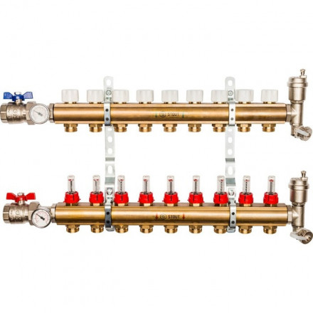 Для отопления STOUT Коллектор регулируемый с расходомерами 1/3/4x9