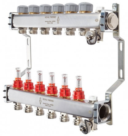 Для отопления Royal Thermo 1&quot; ВР-3/4&quot; НР, 12 выходов с расходомерами, нерж. (RTE 52.112)