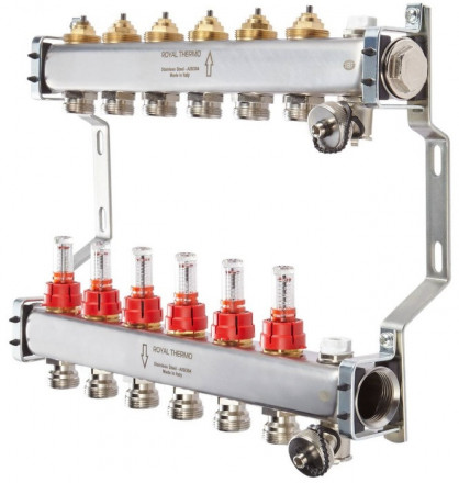 Для отопления Royal Thermo 1&quot; ВР-3/4&quot; НР, 3 выхода с расходомерами, нерж. (RTE 52.103)