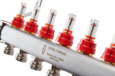 Для отопления Royal Thermo 1&quot; ВР-3/4&quot; НР, 3 выхода с расходомерами, нерж. (RTE 52.103)