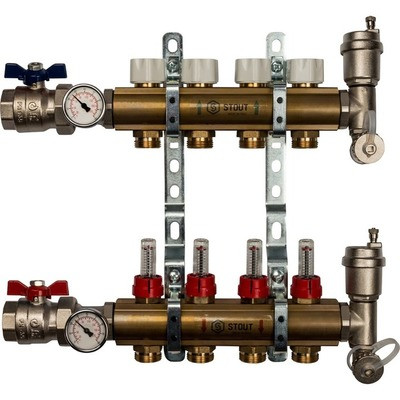 Для отопления STOUT Коллектор регулируемый с расходомерами 1/3/4x4