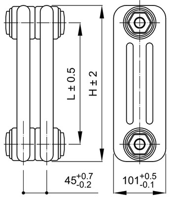 Стальной трубчатый радиатор 3-колончатый IRSAP TESI RR3 3 2500 YY 01 A4 02 1 секция
