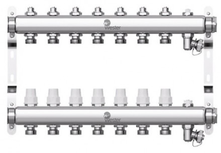 Коллектор нерж. Wester 1&quot;-3/4 в сборе на 7 выходов с 2 заглушками