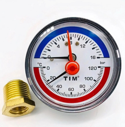 Термоманометр аксиальный TIM Y-80T-10 10 бар
