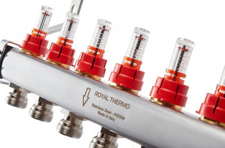 Для отопления Royal Thermo 1&quot; ВР-3/4&quot; НР, 9 выходов с расходомерами, нерж. (RTE 52.109)