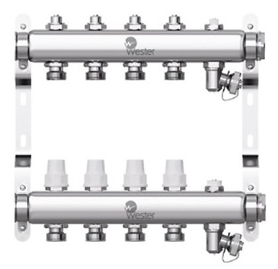 Коллектор нерж. Wester 1&quot;-3/4 в сборе на 4 выхода с 2 заглушками