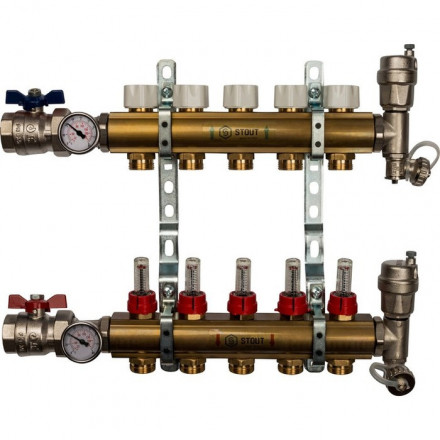 Для отопления STOUT Коллектор регулируемый с расходомерами 1/3/4x5