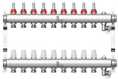 Коллектор Wester 1&quot;-3/4 в сборе с расходомерами на 9 выходов (сталь нержавеющая)