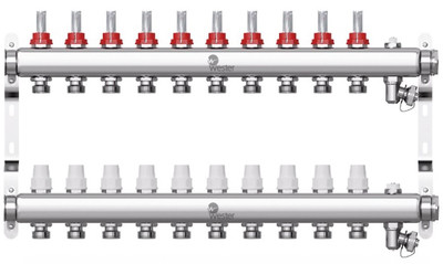 Коллектор Wester 1&quot;-3/4 в сборе с расходомерами на 10 выходов (сталь нержавеющая)