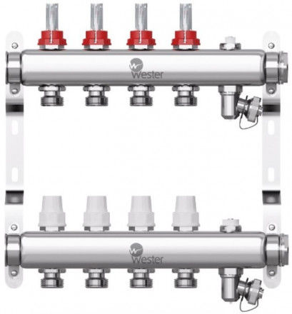 Коллектор Wester 1&quot;-3/4 в сборе с расходомерами на 4 выхода (сталь нержавеющая)